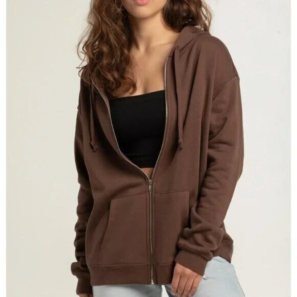 Naked Wardrobe Womens Sweatshirt Hoodie Full Zip Chocolate Pocket Size XLarge